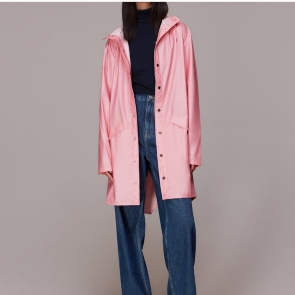 Rains Pink Hooded Water Resistant Snap Front Raincoat Jacket L